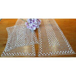 Doily Crocheted Runner Doily Vintage Ecru Runners and a Doily Long  T6